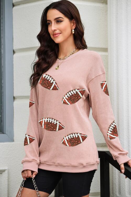 Sequin Football Patch Corduroy Sweatshirt |1mrk.com