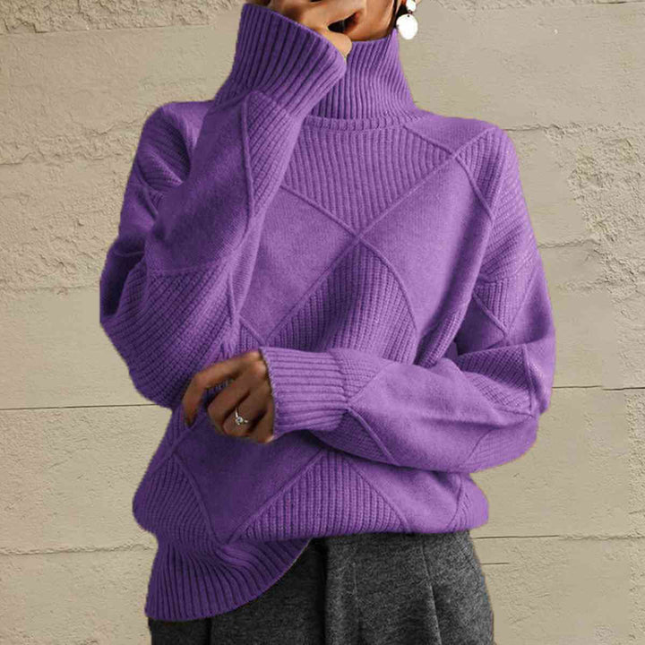 Geometric Turtleneck Long Sleeve Sweater |1mrk.com