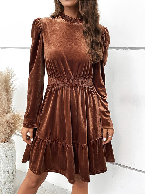 Smocked Long Sleeve Ruffle Hem Dress | 1mrk.com