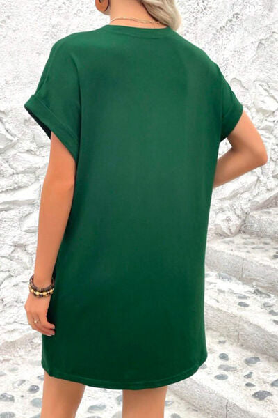 Pocketed Round Neck Short Sleeve Dress |1mrk.com