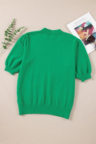 Flower Mock Neck Short Sleeve Sweater |1mrk.com