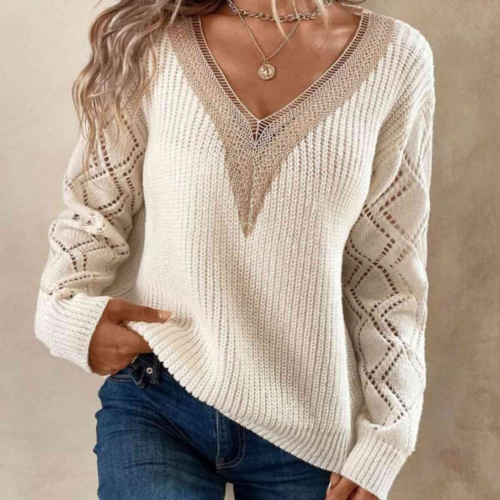 Contrast V-Neck Sweater | 1mrk.com