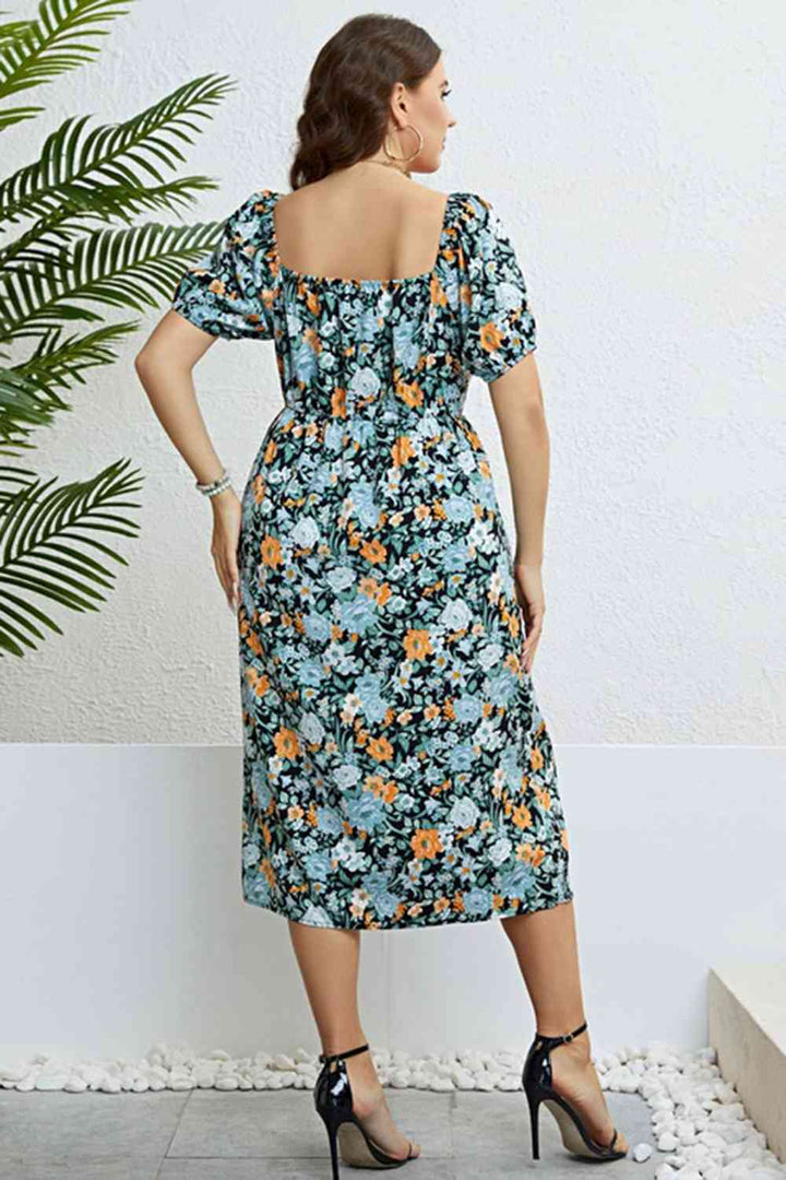 Plus Size Floral Short Sleeve Slit Dress | 1mrk.com