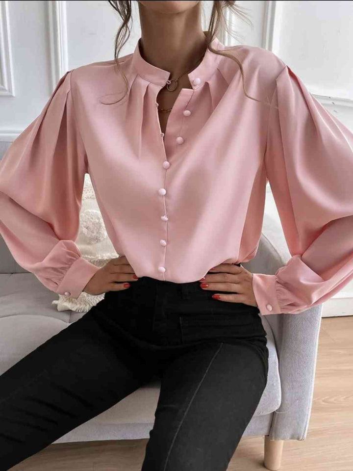 Mock Neck Button Front Shirt | 1mrk.com