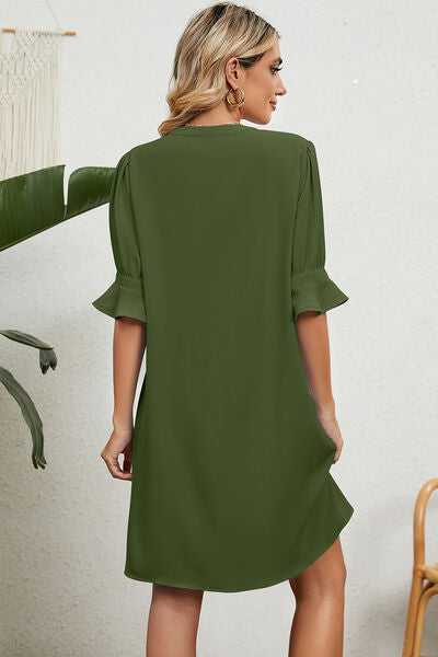 Notched Flounce Sleeve Mini Dress | Trendsi