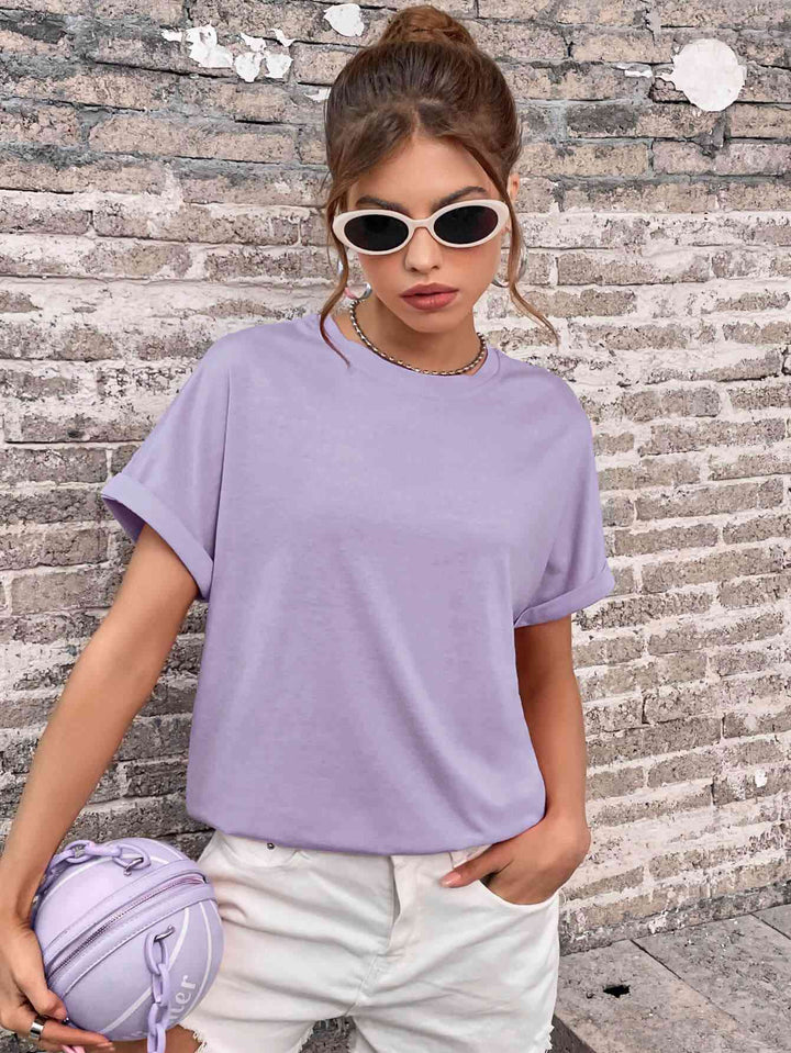 Round Neck Cuffed Sleeve T-Shirt | 1mrk.com