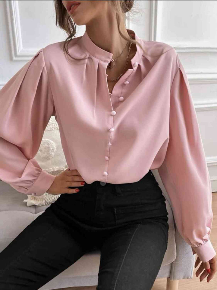 Mock Neck Button Front Shirt | 1mrk.com