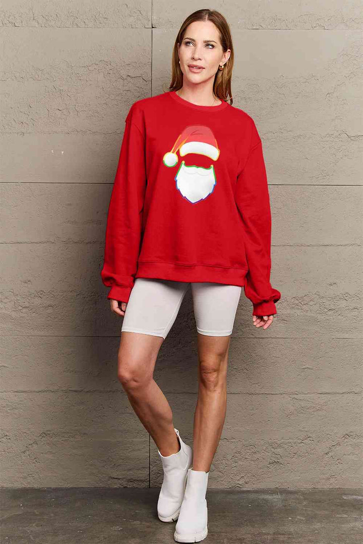 Simply Love Full Size Rainbow Santa Graphic Round Neck Sweatshirt |1mrk.com