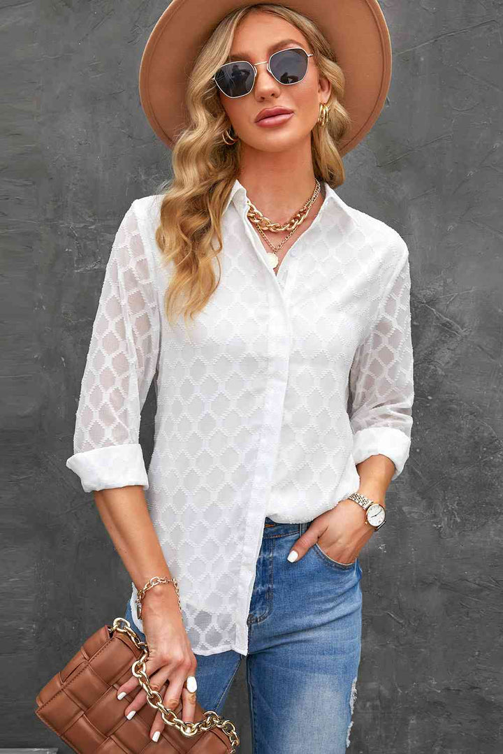 Curved Hem Button-Up Long Sleeve Shirt |1mrk.com