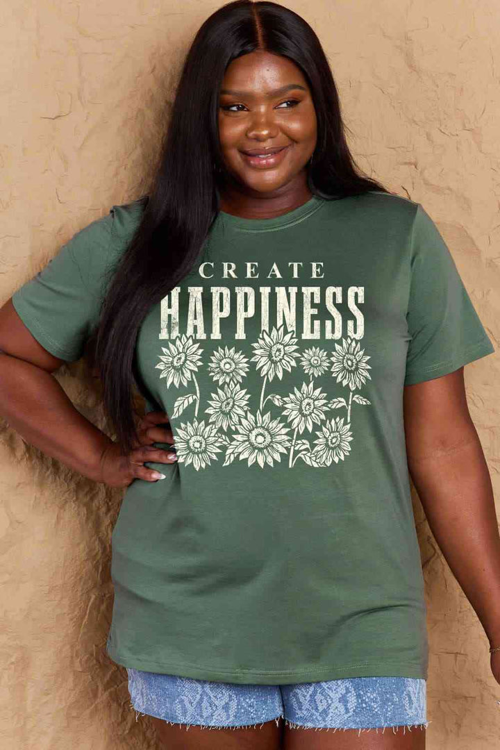 Simply Love Full Size CREATE HAPPINESS Graphic Cotton T-Shirt | 1mrk.com