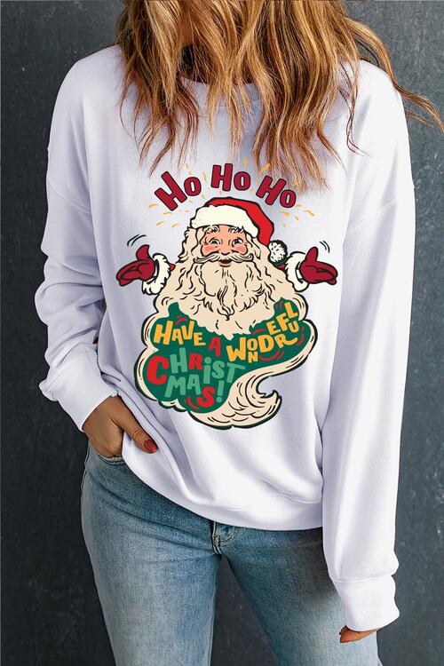 Santa Graphic Round Neck Long Sleeve Sweatshirt |1mrk.com