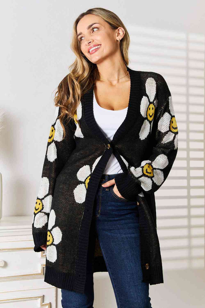 Double Take Floral Button Down Longline Cardigan |1mrk.com