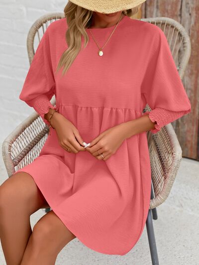 Round Neck Lantern Sleeve Mini Dress |1mrk.com