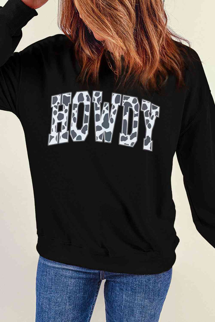 Round Neck Long Sleeve Howdy Graphic Sweatshirt |1mrk.com