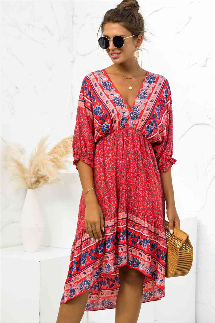 Printed Bohemian V Neck Dress |1mrk.com