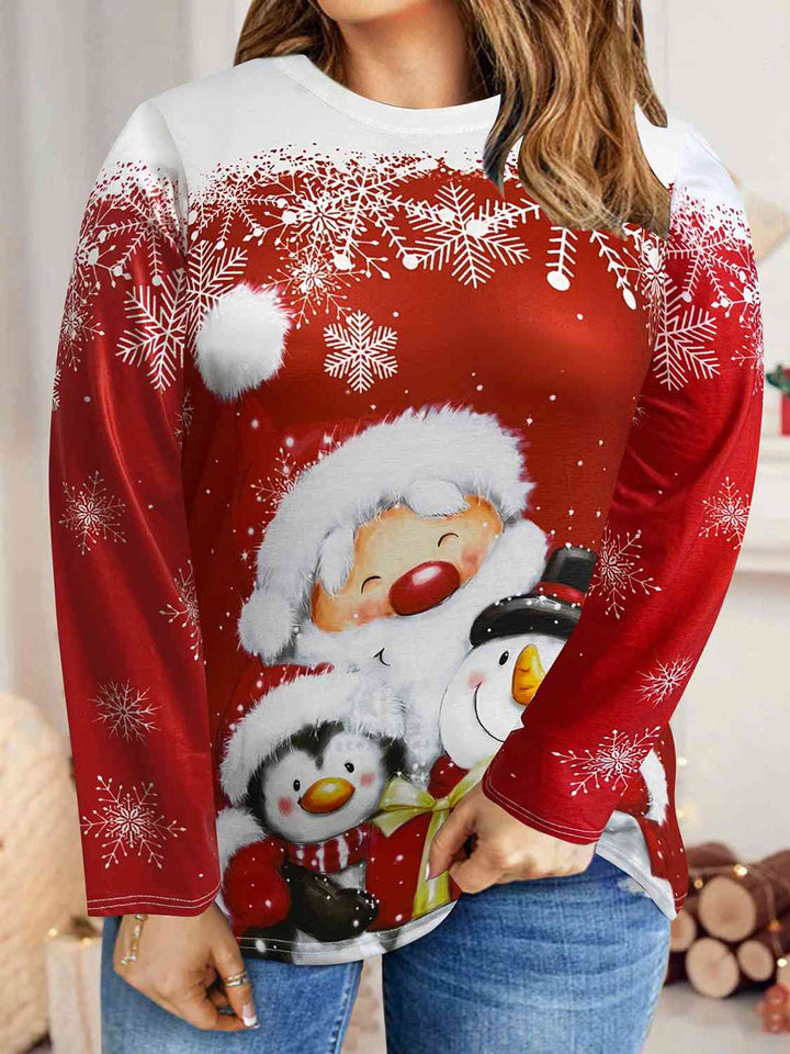 Plus Size Snowflake Print Round Neck T-Shirt | 1mrk.com