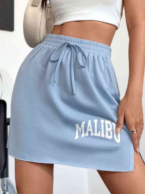 MALIBU Graphic Drawstring Slit Skirt |1mrk.com