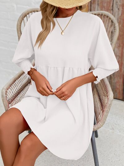 Round Neck Lantern Sleeve Mini Dress |1mrk.com