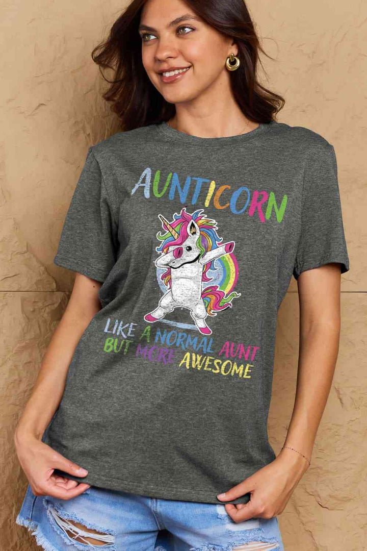 Simply Love Full Size AUNTICORN LIKE A NORMAL AUNT BUT MORE AWESOME Graphic Cotton Tee | 1mrk.com