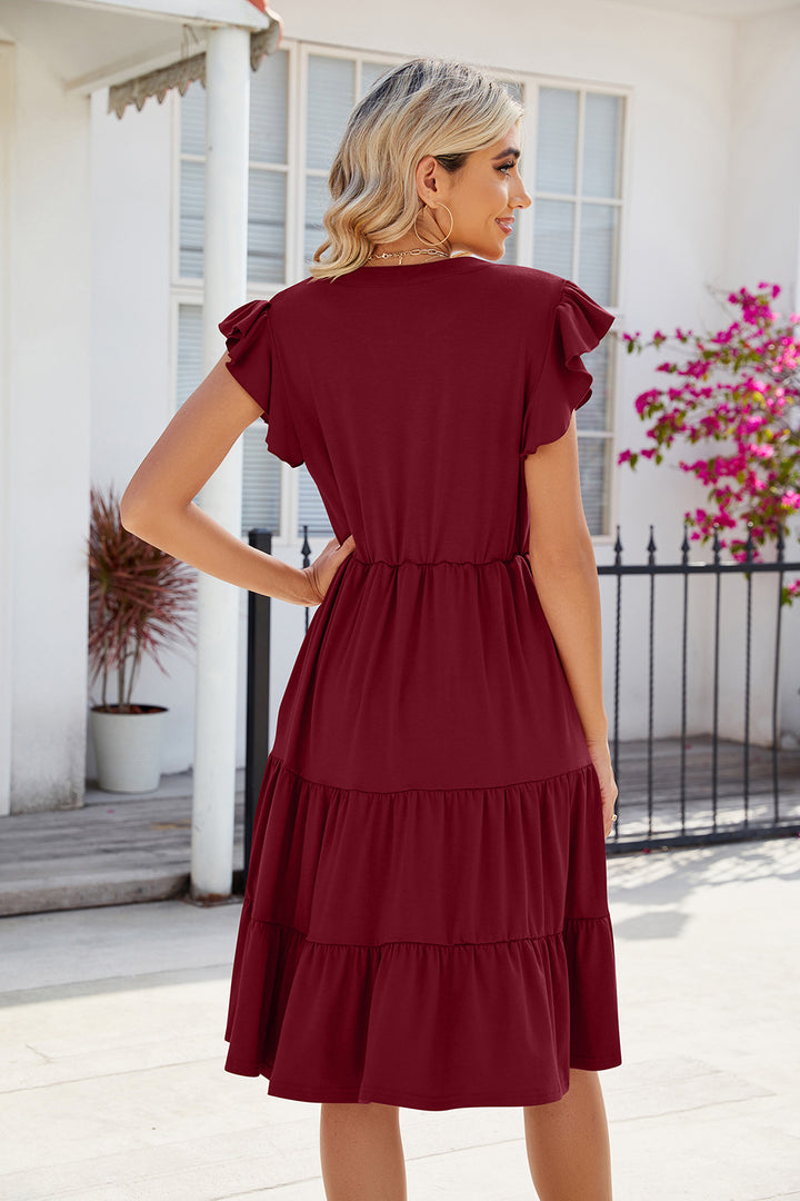 Ruched Notched Cap Sleeve Dress | Trendsi