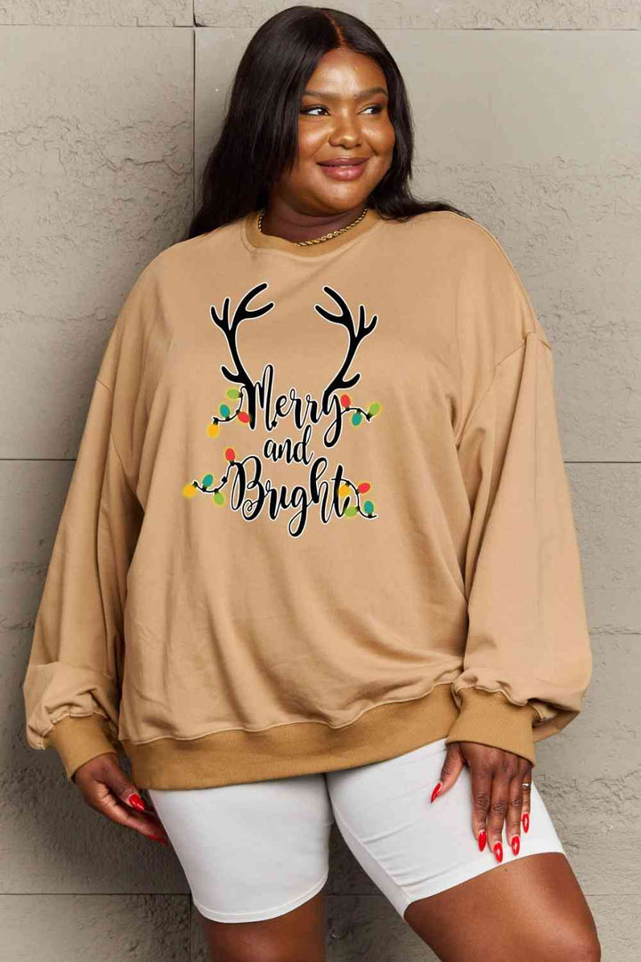 Simply Love Full Size MERRY AND BRIGHT Graphic Sweatshirt |1mrk.com