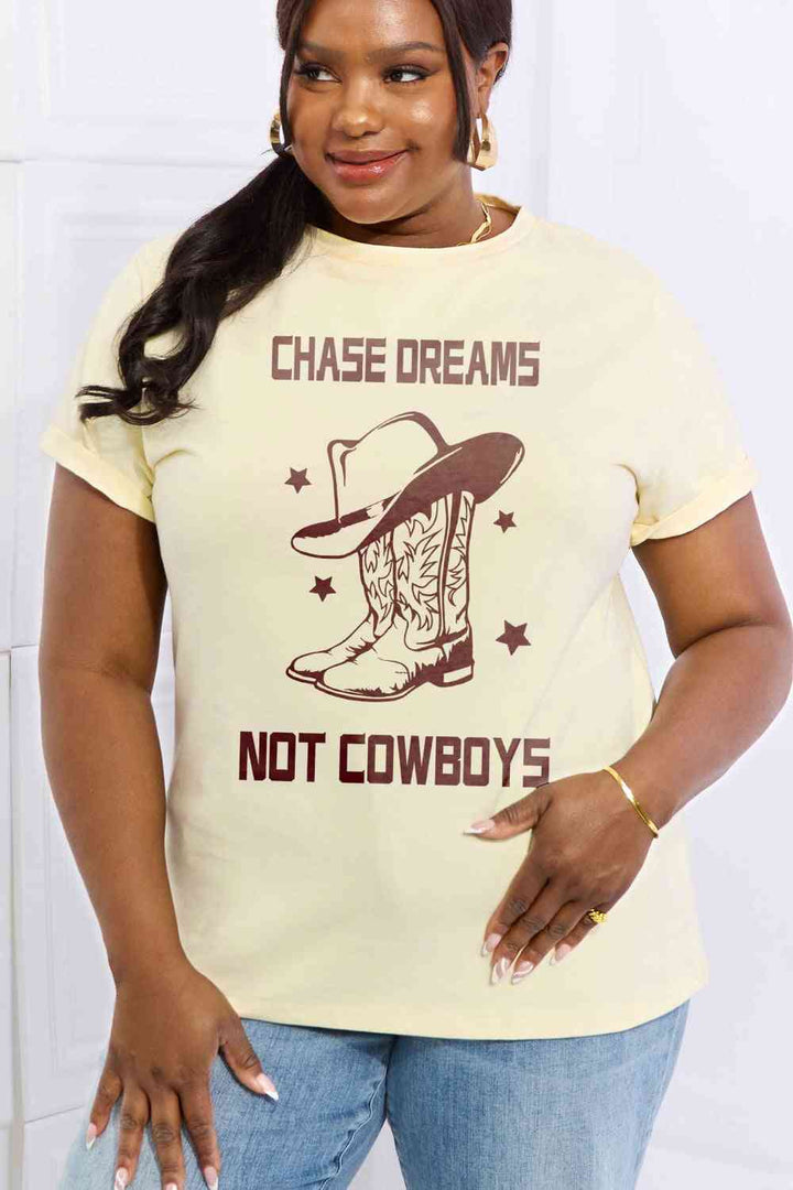 Simply Love Simply Love Full Size CHASE DREAMS NOT COWBOYS Graphic Cotton Tee | 1mrk.com