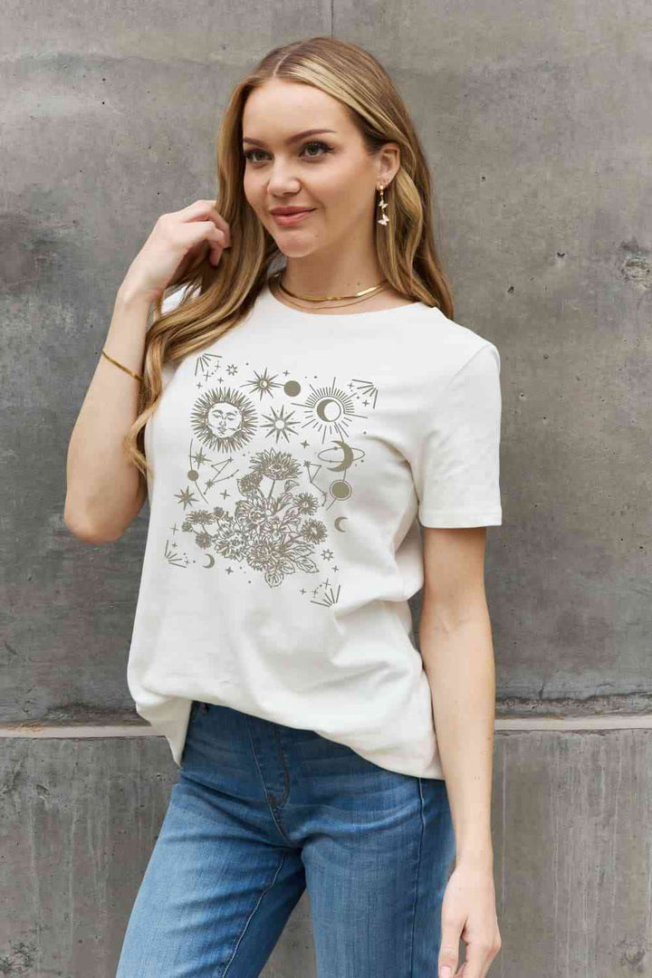 Simply Love Full Size Celestial Graphic Short Sleeve Cotton Tee | 1mrk.com