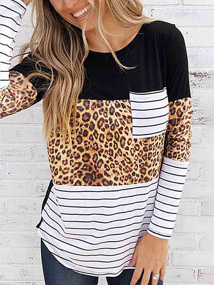 Leopard Striped Long Sleeve T-Shirt | 1mrk.com