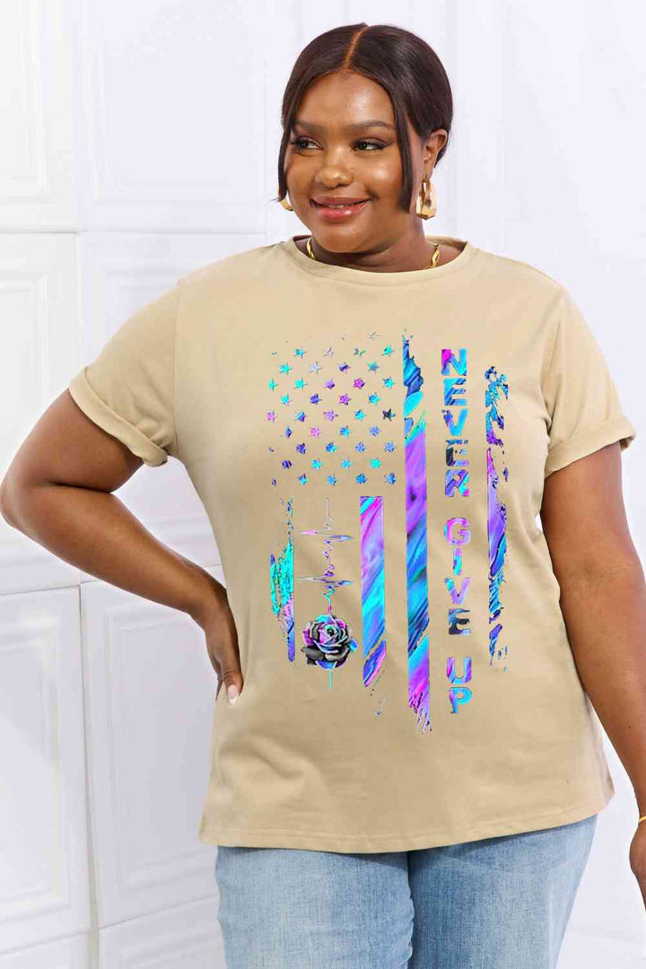 Simply Love Simply Love Full Size NEVER GIVE UP Graphic Cotton Tee | 1mrk.com