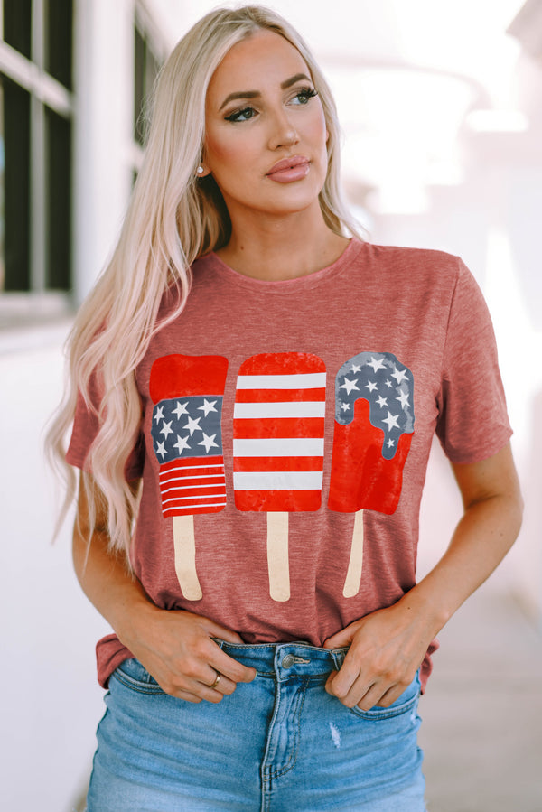 US Flag Round Neck Short Sleeve T-Shirt | Trendsi