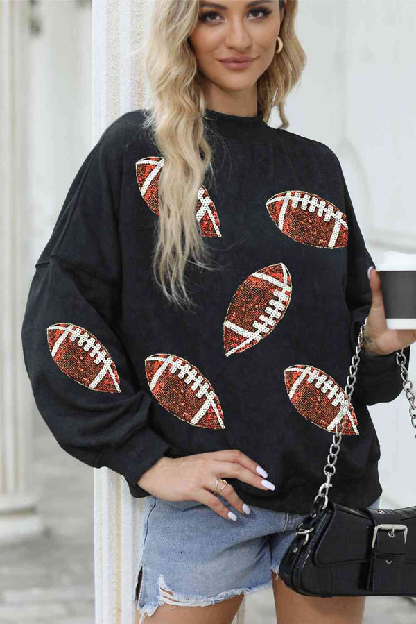 Sequin Football Patch Dropped Shoulder Sweatshirt |1mrk.com