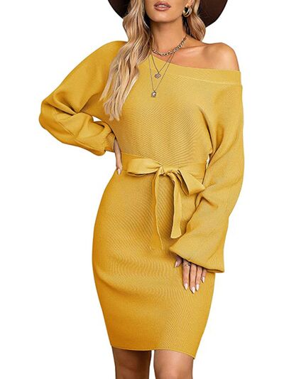 Tie Waist Long Sleeve Mini Dress | Trendsi