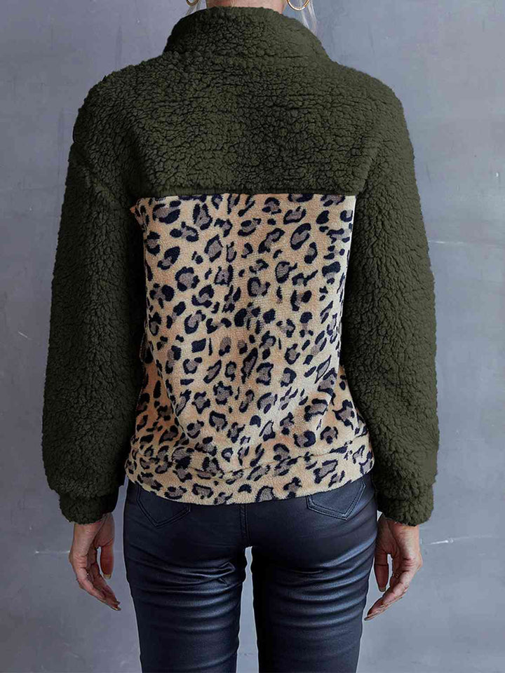 Leopard Quarter-Snap Teddy Sweatshirt |1mrk.com