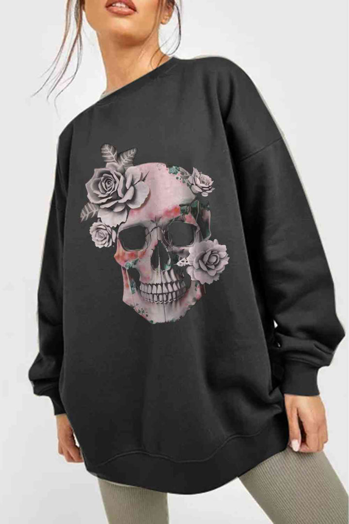 Simply Love Simply Love Full Size Dropped Shoulder SKULL Graphic Sweatshirt |1mrk.com