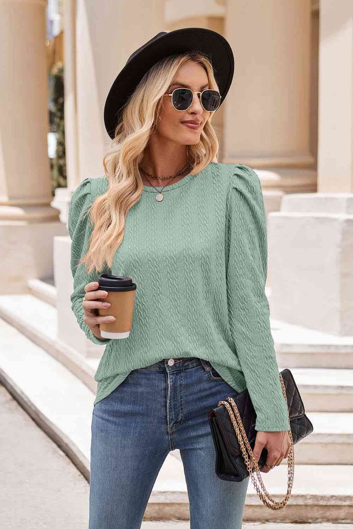 Round Neck Puff Sleeve Blouse | 1mrk.com