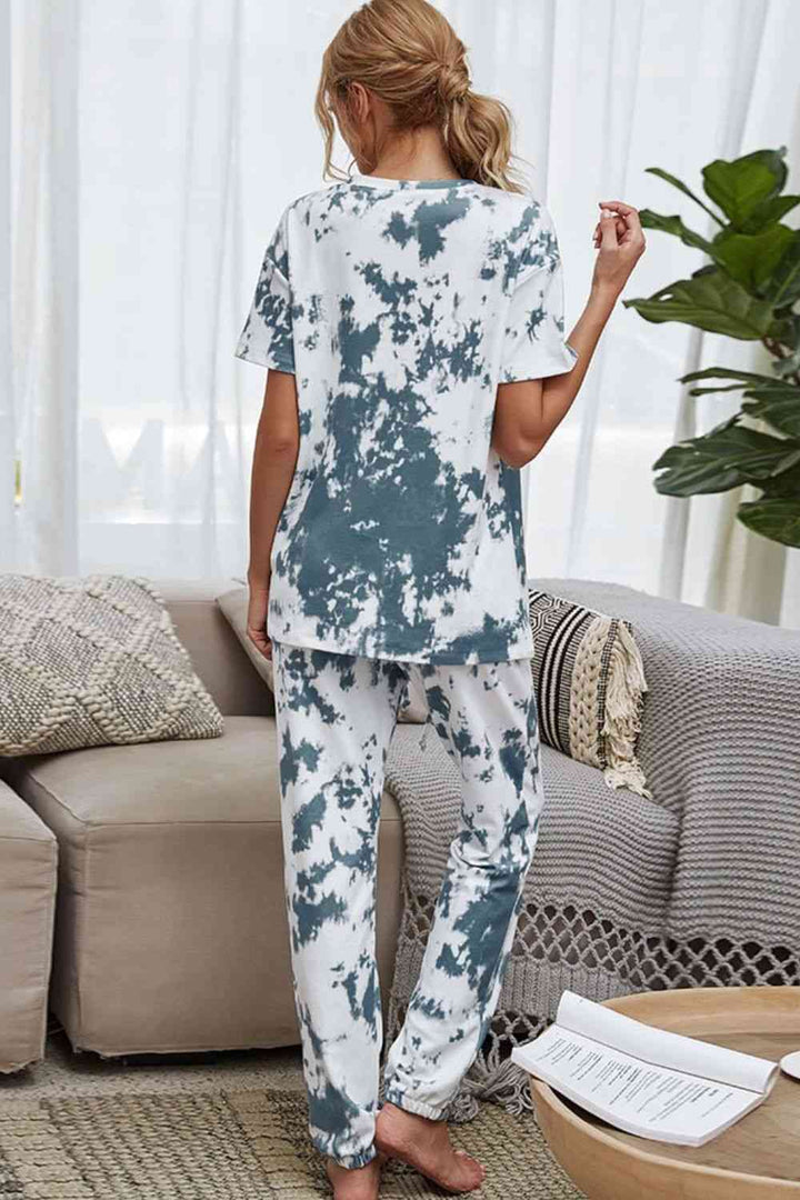 Tie-Dye Tee and Drawstring Waist Joggers Lounge Set | 1mrk.com