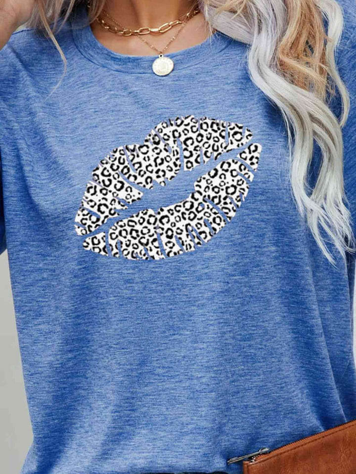 Leopard Lip Graphic Round Neck Tee | 1mrk.com