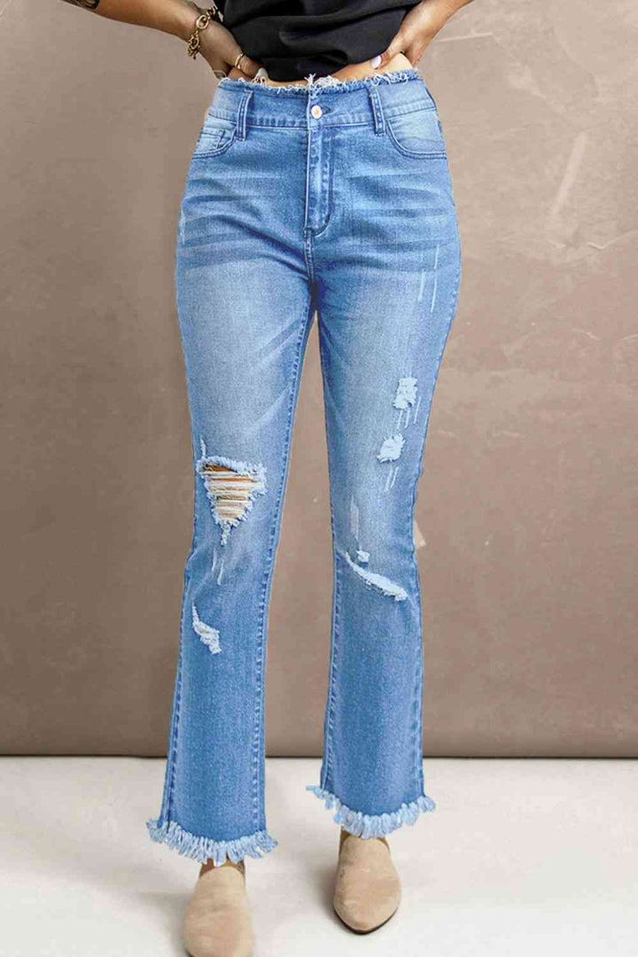 Baeful High Waist Distressed Raw Hem Jeans | 1mrk.com