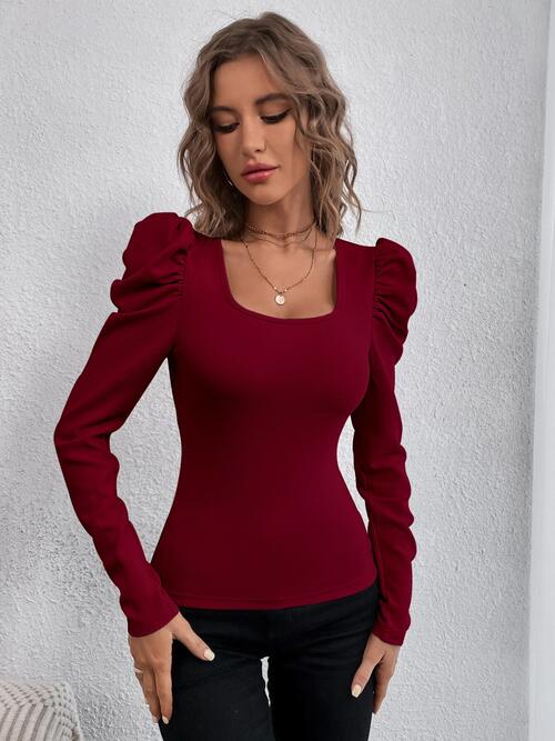 Square Neck Puff  Long Sleeve Top | 1mrk.com