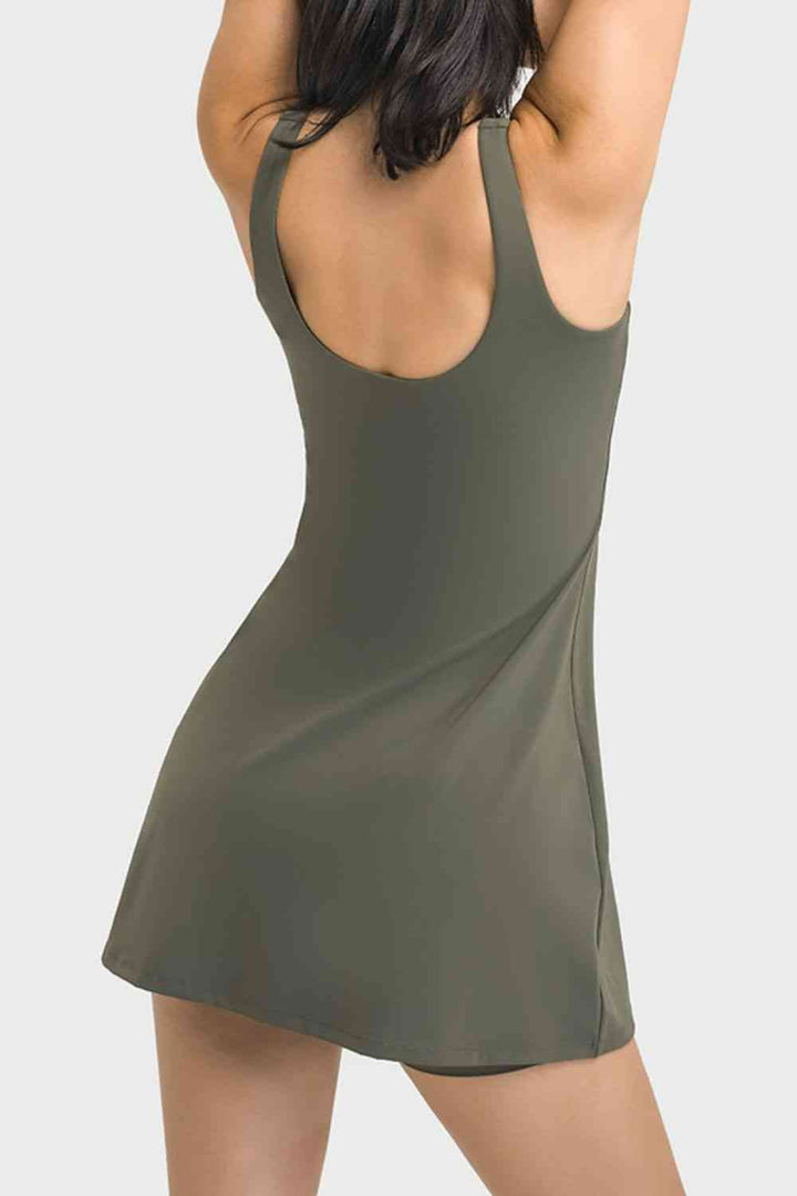 Square Neck Sports Tank Dress with Full Coverage Bottoms |1mrk.com