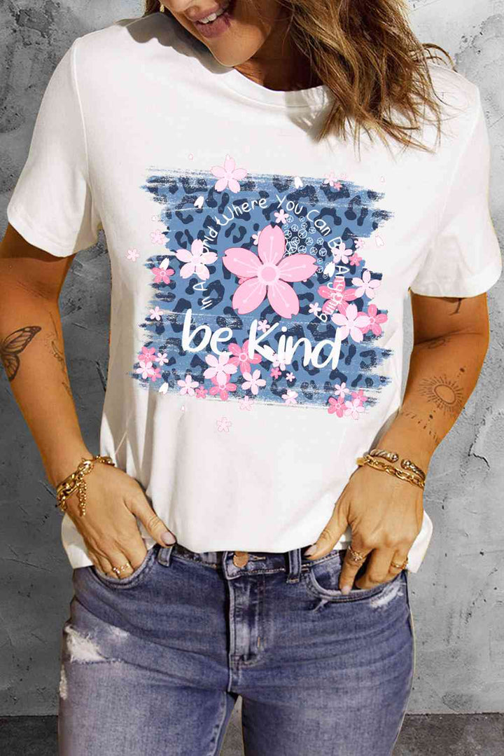 Leopard Floral Graphic Round Neck Tee | 1mrk.com