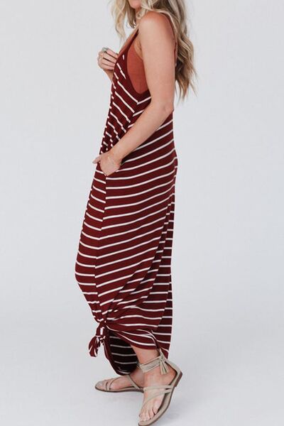 Pocketed Striped Scoop Neck Maxi Cami Dress |1mrk.com