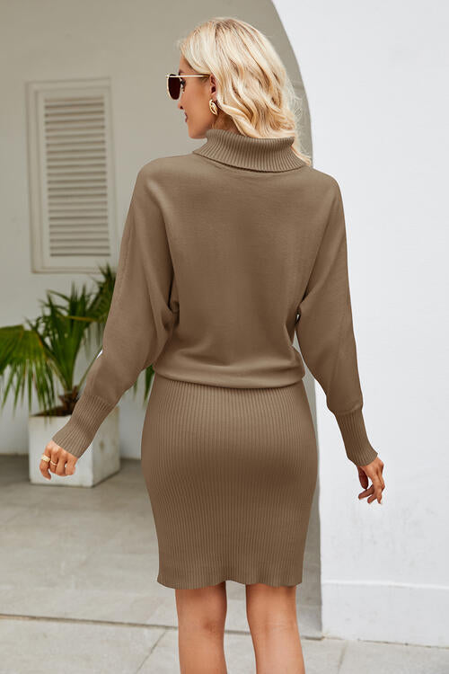 Ribbed Mock Neck Long Sleeve Dress | 1mrk.com