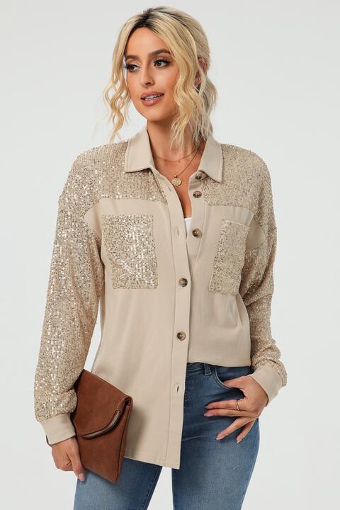 Sequin Long Sleeve Shirt |1mrk.com