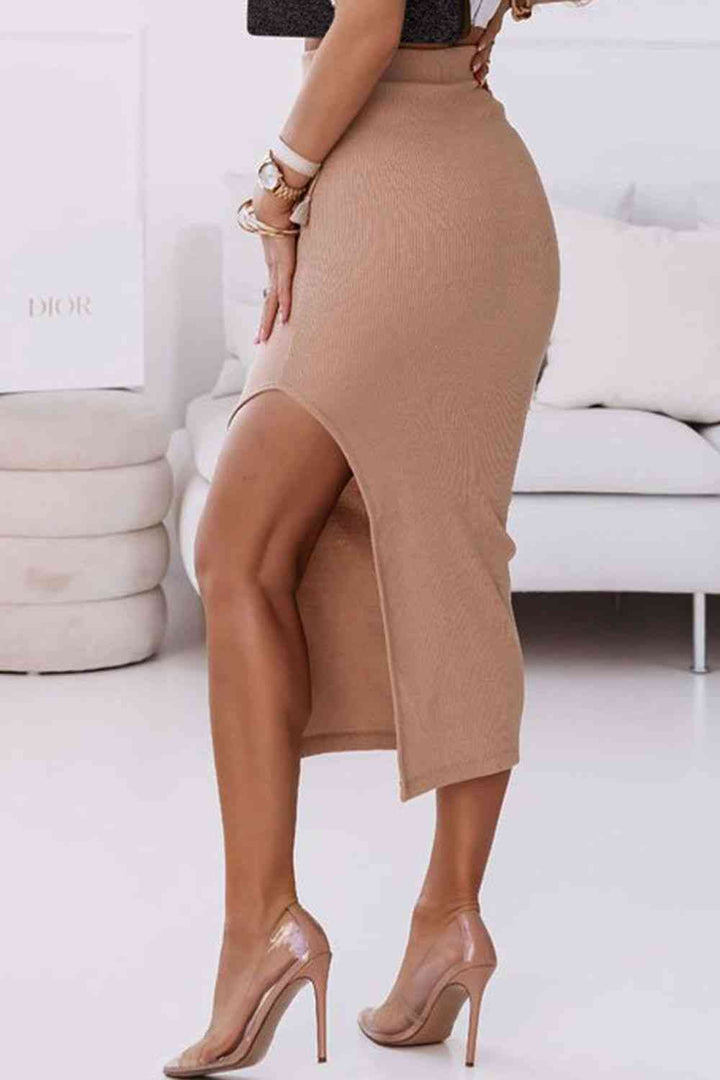 High Waist Slit Midi Skirt |1mrk.com