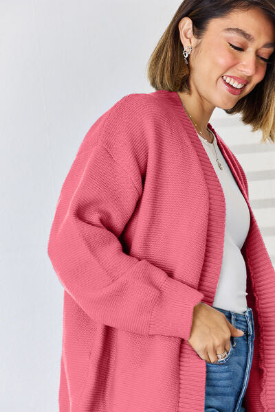 Open Front Dropped Shoulder Cardigan | Trendsi