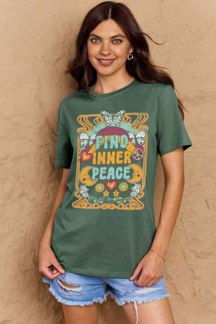 Simply Love Full Size FIND INNER PEACE Graphic Cotton T-Shirt | 1mrk.com