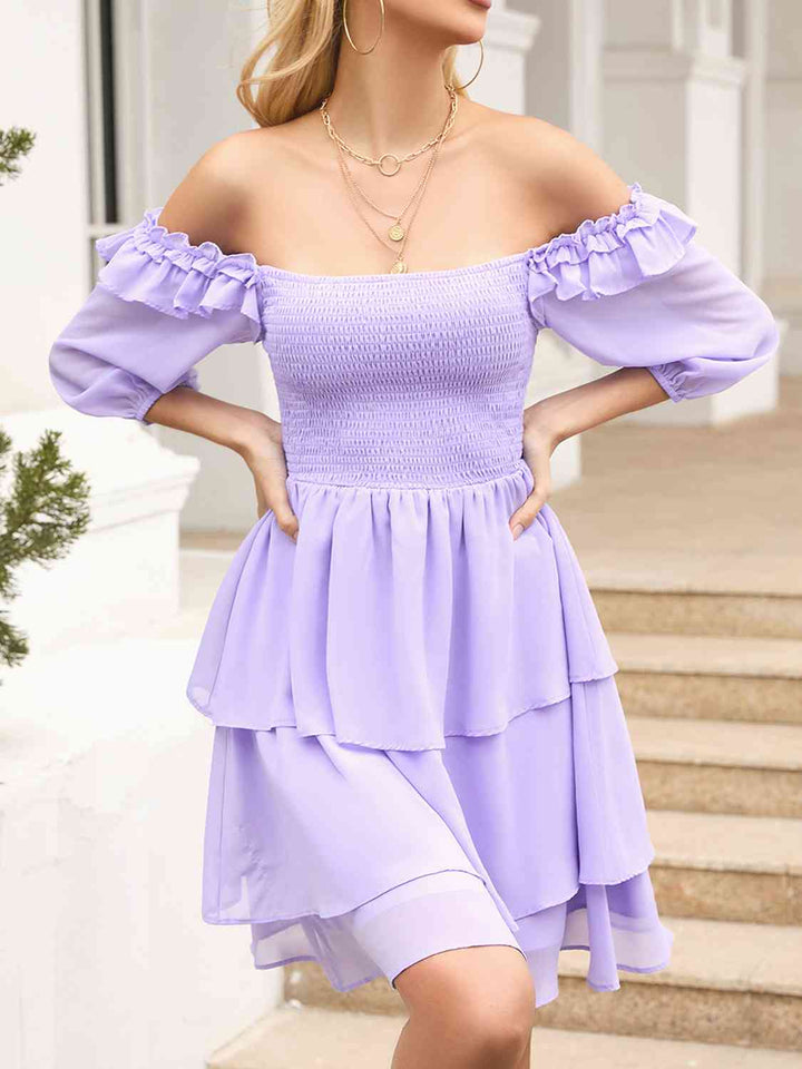 Smocked Square Neck Layered Dress |1mrk.com