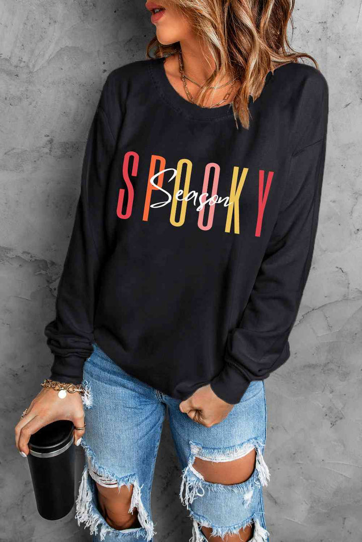 Round Neck Long Sleeve SPOOKY SEASON Graphic Sweatshirt |1mrk.com