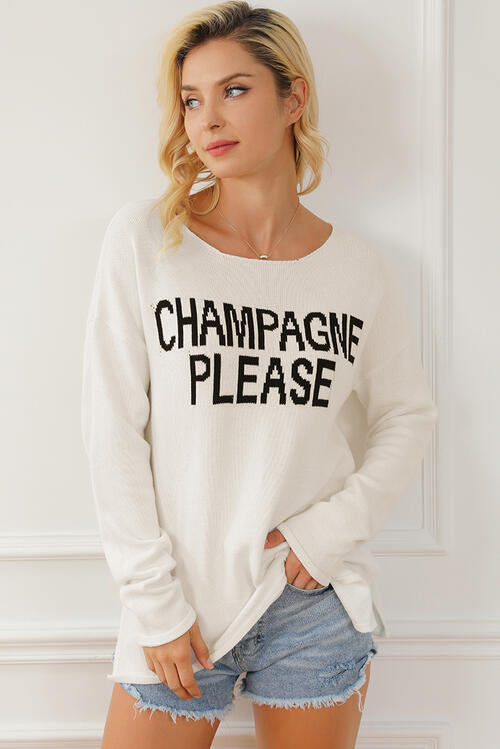 CHAMPAGNE PLEASE Long Sleeve Slit Sweater |1mrk.com